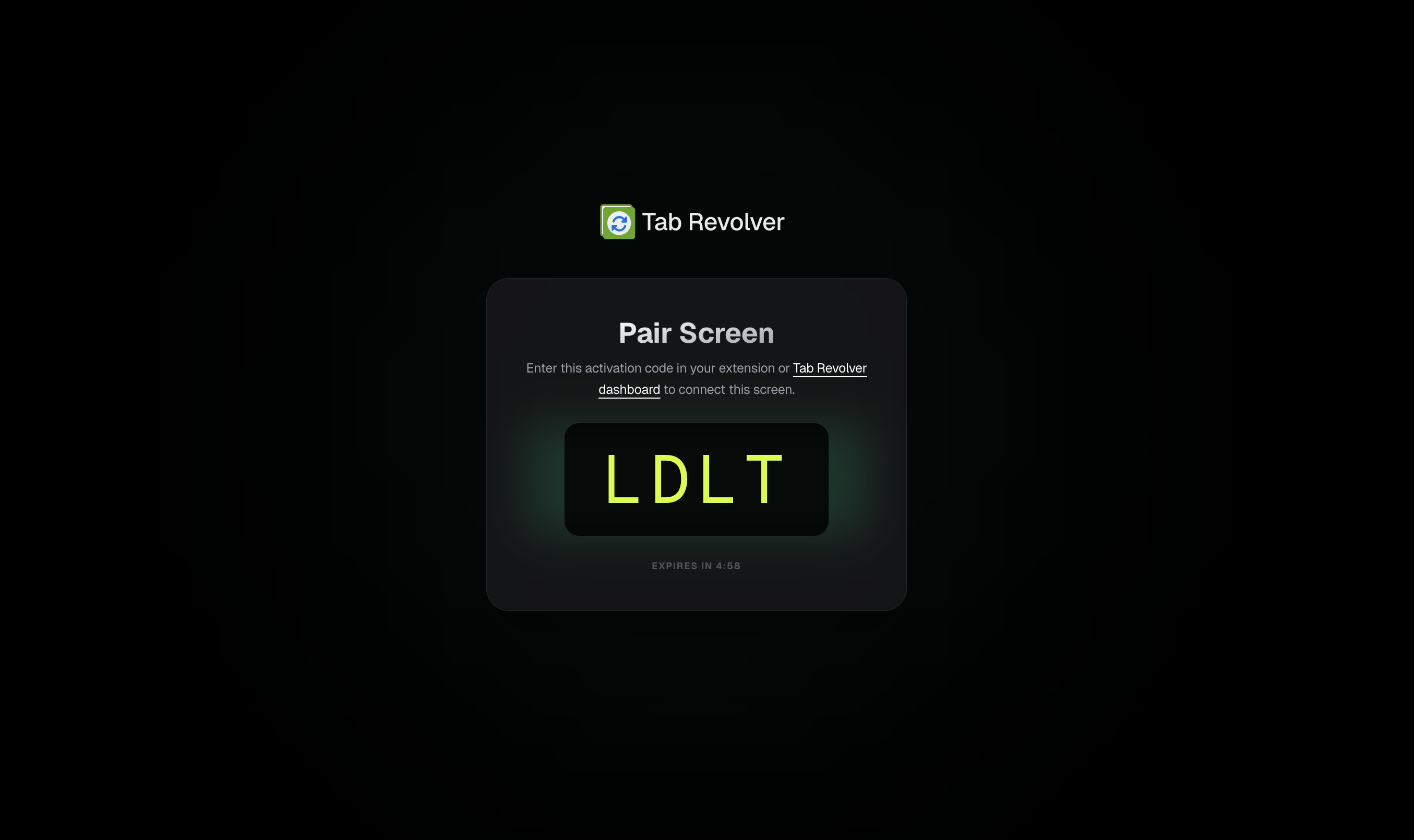 Screen activation code display
